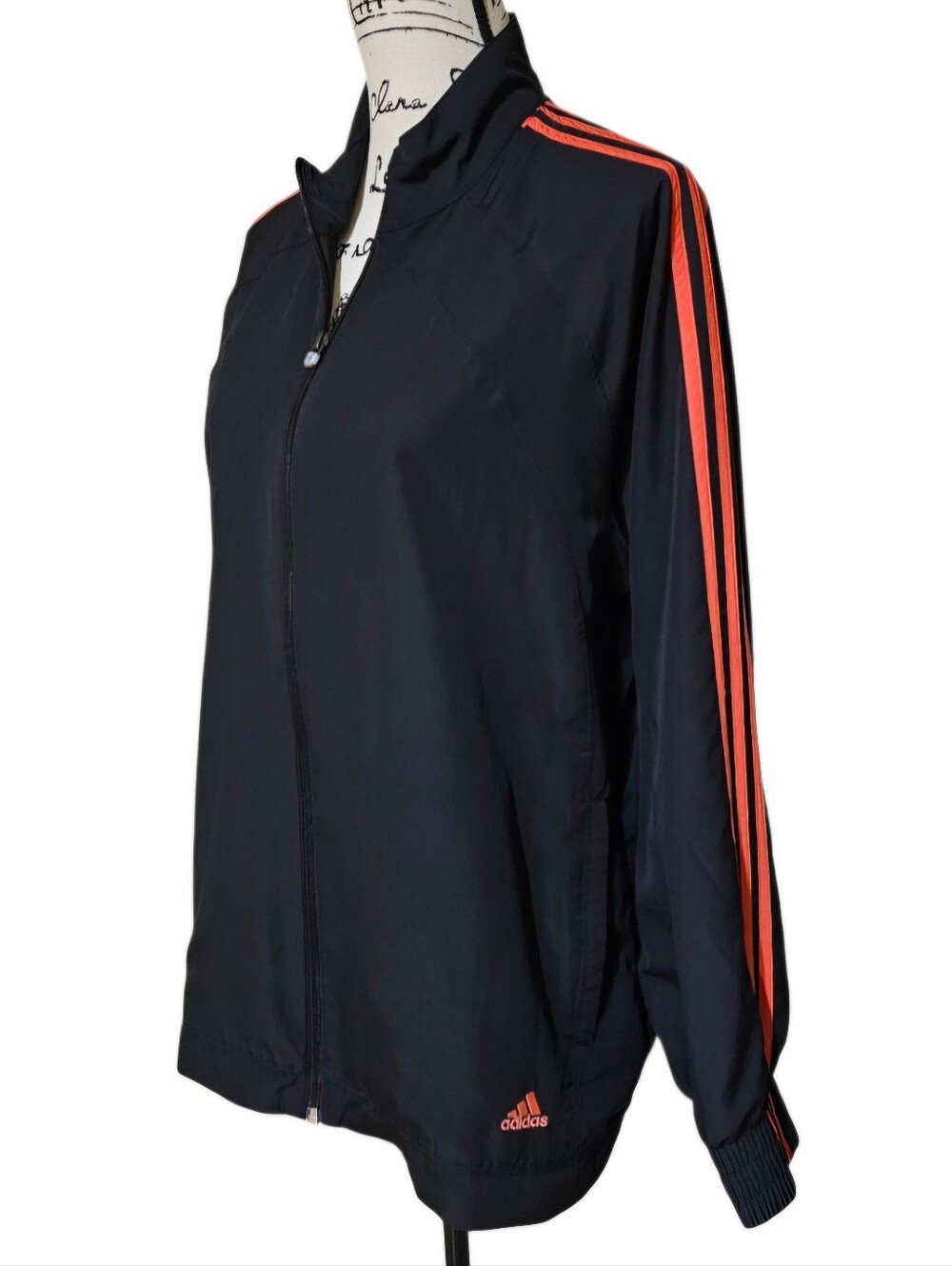 Adidas Vintage Black Jacket with Dark Coral Stripes - Picture 5 of 9